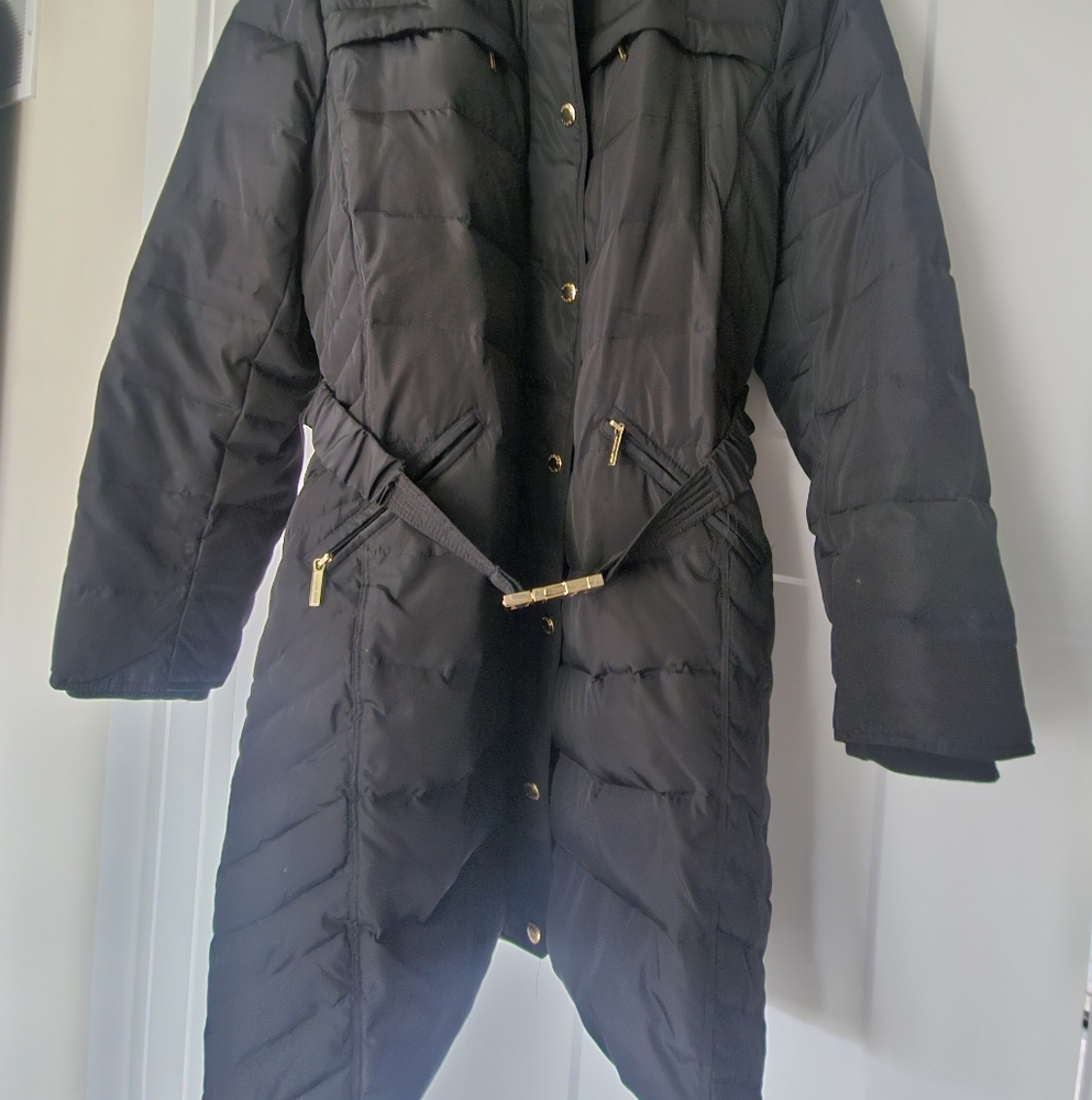 Michael Kors Quilted Black Puffer Coat with Gold Details